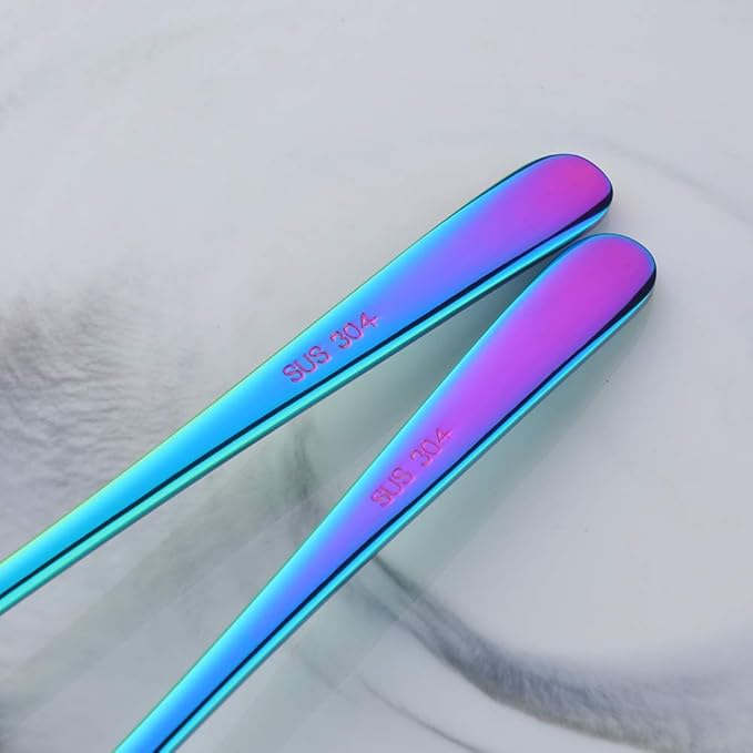 Buyer Star 5-pieces Rainbow Dinner Table Spoons 8-Inch Stainless Steel Metal Korean Soup Spoons