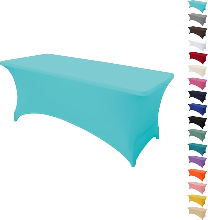 4FT Table Cloth for Rectangular Fitted Events Stretch Sky Blue Table Covers Washable Spandex Tablecloth Protector for Party, Wedding, Cocktail, Banquet, Festival