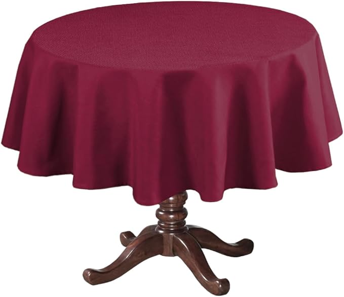 H.VERSAILTEX Linen Textured Table Cloths Round 70 Inch Premium Solid Tablecloth Spill-Proof Waterproof Table Cover for Dining Buffet Feature Extra Soft and Thick Fabric Wrinkle Free, Christmas Red