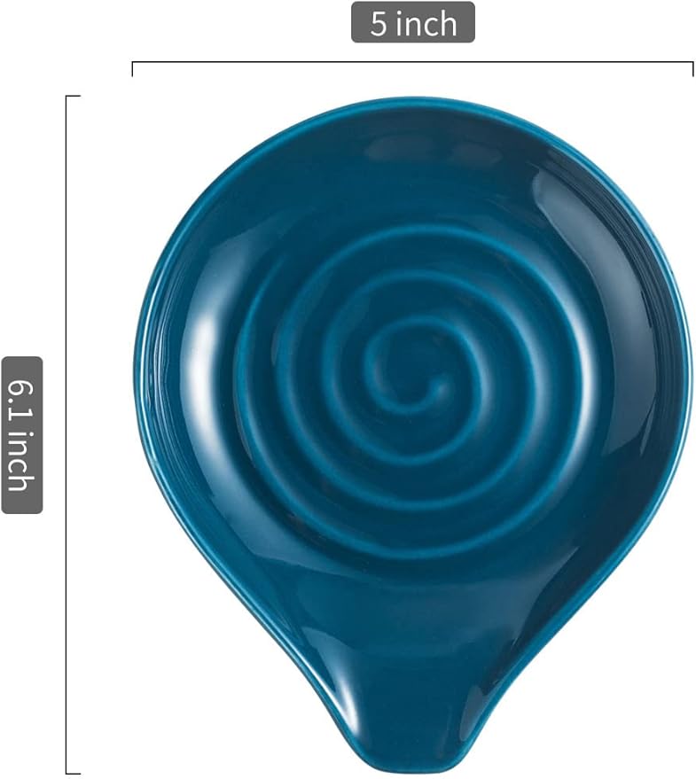LAUCHUH Spoon Rest for Stove Top, Ceramic Spoon Holder for Kitchen Counter Large Spatula Holder for Spoons, Ladles, Tongs, Christmas Decor, Set of 2, 5 inch, Blue