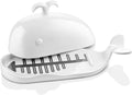 DOWAN Porcelain Butter Dish With Cutting Measuring Line, Large Whale Butter Dish with Cover of Non-slip Design, Ceramic Butter Dishes with Handle for East/West Coast Butter, Soft White