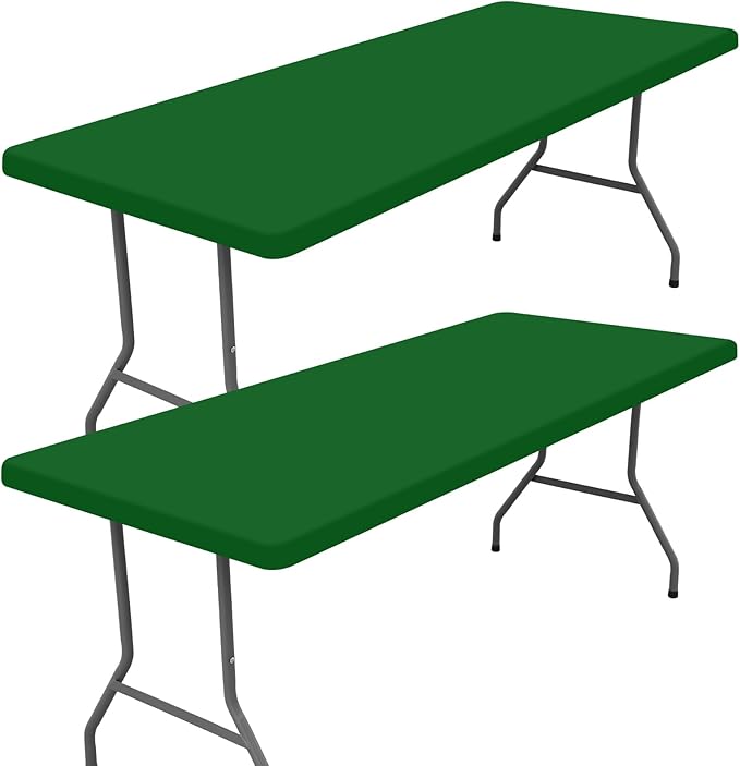 Spandex 8 Foot Rectangle Table Cloth 2 Pack, Elastic Fitted Tablecloths for Picnic, Stretch Washable Patio Table Cover for Outdoor, Camping, Banquet and Parties (Emerald Green, 30"x96")