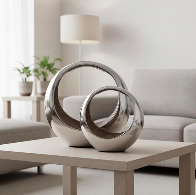 Modern Day Accents Anillo 2-Tone Decorative, Large, Aluminum, Tabletop, Accents, Décor, Bowl, Modern, Engagement Wedding Trays, Ring Display Stand, Key Holder L x 8" W x 16" H, Brown, Silver
