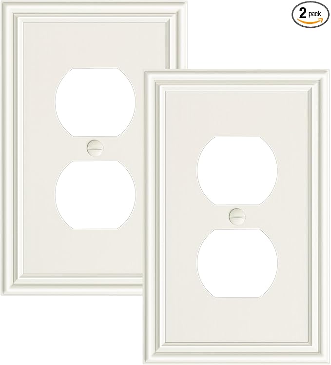 2-Pack Duplex Outlet Cover, Durable Solid Zinc Alloy Decorative Switch Plates and Outlet Covers, Light Almond Wall Plates for Electrical Outlets, 1 Gang Receptacle Cover, Corrosion Resistant