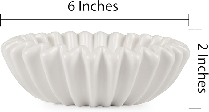 Small Ceramic Bowl Ivory Decorative Bowl, Modern Home Decor Centerpiece 6 Inches Key Jewelry Ruffle Fluted Scalloped Bowl