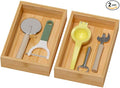 Bamboo Drawer Organizer, Cutlery Silverware Organizer for Kitchen Drawer, Stackable Utensil Organizer, 2 Pcs Flatware Organizer for Drawer, Wooden Storage Box Tray (Bamboo, 9 X 6 X 2 Inch)