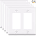 ELEGRP 2-Gang Decorative Wall Plates, Standard Size 4.53" H x 4.57" L Unbreakable Thermoplastic Faceplate Cover for Decorator Receptacle Outlet Switch, UL Listed (5 Pack, Glossy White)