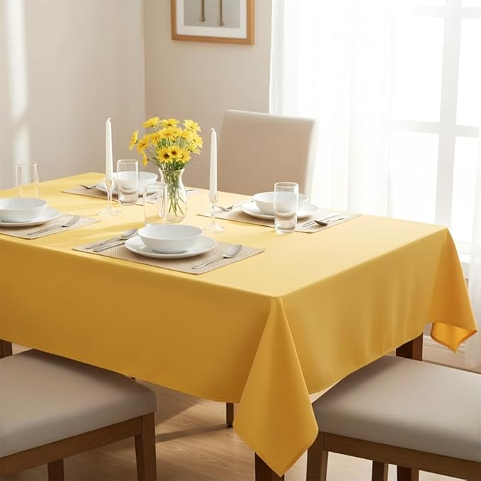 sancua Rectangle Tablecloth - 60 x 84 Inch - Stain and Wrinkle Resistant Washable Polyester Table Cloth, Decorative Fabric Table Cover for Dining Tables, Buffet Parties and Camping, Yellow