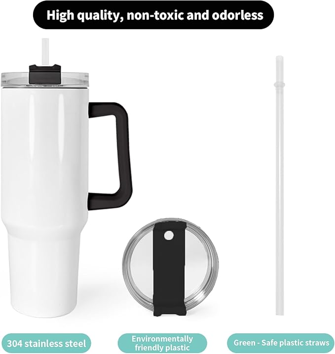 40 oz Sublimation Tumblers with Black Handle Lid and Straw 12 Pack Stainless Steel Double Wall Vacuum Insulated Travel Mug Cup Bulk Sublimation Blank for DIY Gift