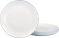 10.5 inch Dinner Plate Set of 6, Lightweight Round Opal Glass Dinnerware Plates, Dishwasher and Microwave Safe, Hand Painted Navy Blue Rim