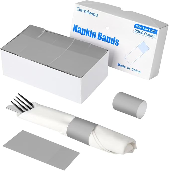 Germiwipe 2500 Pcs Gray Napkin Bands,Paper Napkin Rings Self-Adhesive,Silverware Wraps Bands, Perfect for Birthday Parties, Weddings, Family Reunion & Events