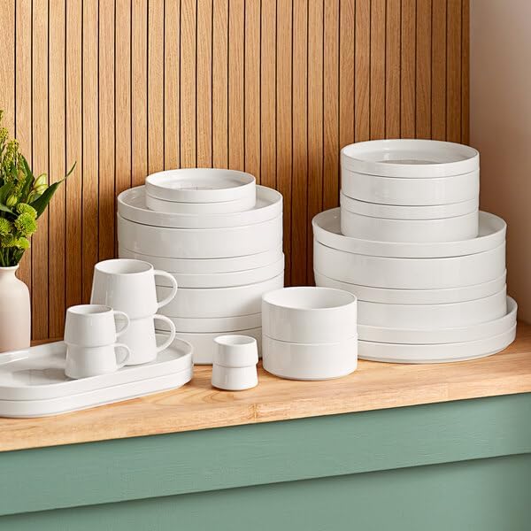 Lore Bright White Porcelain Deep Plate, 10 3/4 Inch, Raised Rim, Dishwasher Safe, Stackable, Scandinavian Design, 12 per Case