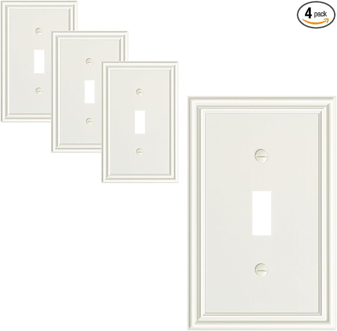 4-Pack Single Toggle Light Switch Cover Plate, Durable Solid Zinc Alloy Decorative Switch Plate Covers, Light Almond 1 Gang Wall Plate, Corrosion Resistant