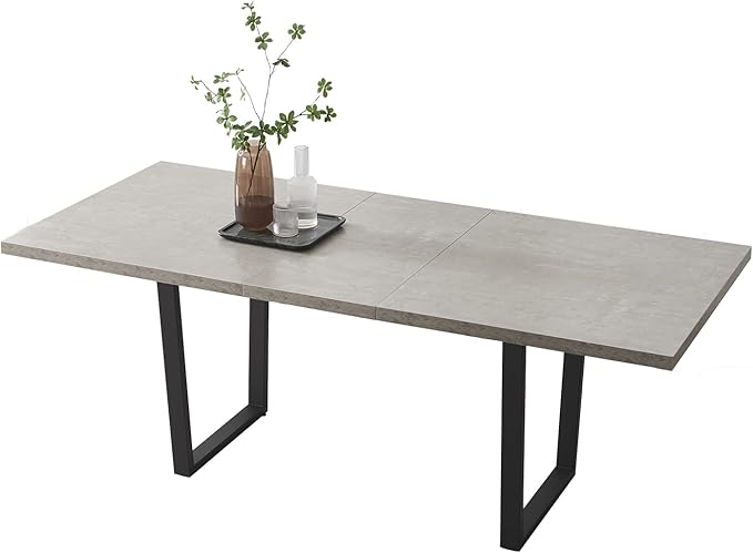 ZckyCine 79''Extendable Modern Minimalist Dining Table, 6-Person Dining Table, Reinforced Metal Legs