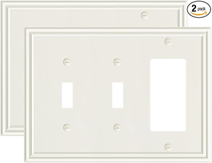 2-Pack Combo Double Toggle/Single Decorator Outlet Cover Plate, Zinc Alloy Decorative Light Almond 4 Gang Switch Plates for Electrical Outlets, Receptacle, GFCI Outlet, Dimmer Switch