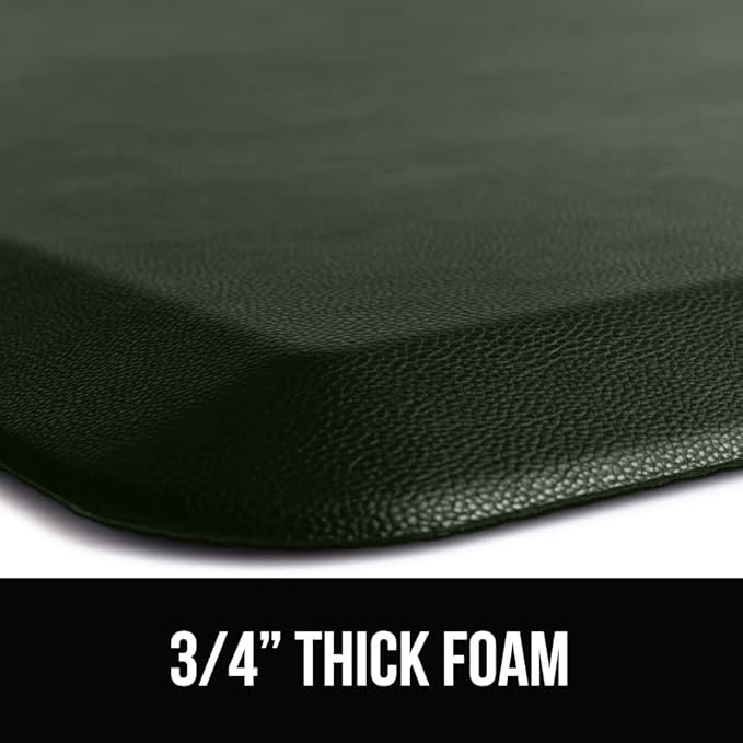 GORILLA GRIP Comfortable Cushioned Kitchen Mats for Floor, 48x20, Waterproof and Stain Resistant Soft Top, 3/4 Inch Thick Ergonomic Standing Desk Anti Fatigue Mat, Foam Supports Feet, Hunter Green