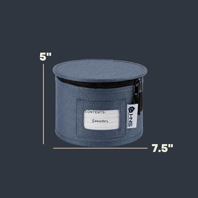 Saucers Storage Container - Hard Shell China Organizer with Dividers - Holds 12 Plates of 7" - Durable & Stackable Storage Box for Seasonal Dishware Protection - Denim Blue