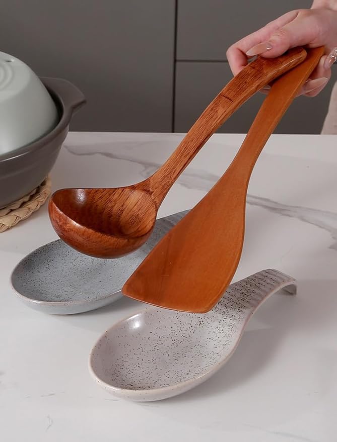 Spoon Rest for Stove Top, Ceramic Spoon Holder Large 9 Inches, Spault Rest for Kitchen Counter Coffee Spoon Holder Cooking Utensil Rest, Farmhouse Kitchen Décor, Christmas Gift, Green