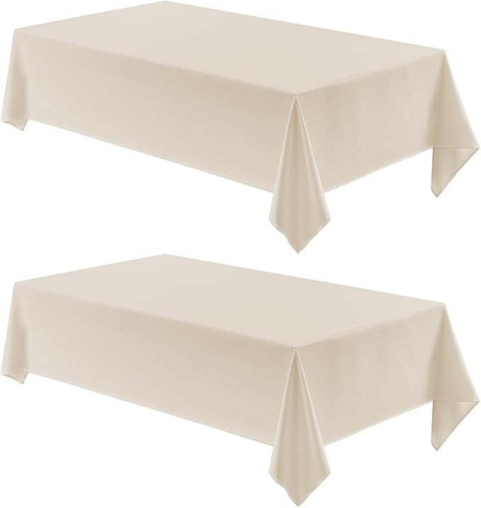 2 Pack Rectangle Tablecloth, 60x84 inch, Water Resistant Wrinkle Free Linen Textured Table Cloth Washable, Decorative Fabric Table Cover for Dining, Party and Camping, Beige