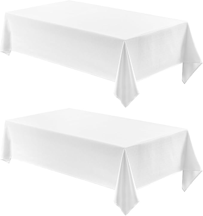 2 Pack Rectangle Tablecloth, 60x120 inch, Water Resistant Wrinkle Free Linen Textured Table Cloth Washable, Decorative Fabric Table Cover for Dining, Party and Camping, White