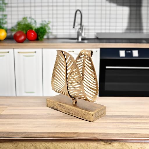 OwlGift Freestanding Modern Napkin Holder with Leaf Design, Tabletop Tissue Dispenser, Countertop Napkin Storage Organizer – Bronze