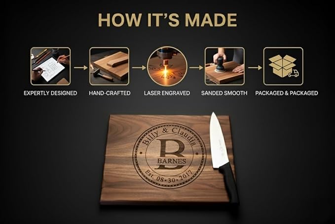 Wedding Gifts or Gifts for Anniversary Couples Custom Cutting Board – Personalized Wedding Gift with Names & Date – Handmade in USA, (Wood Coasters, Display Stand & Gift Wrap options)