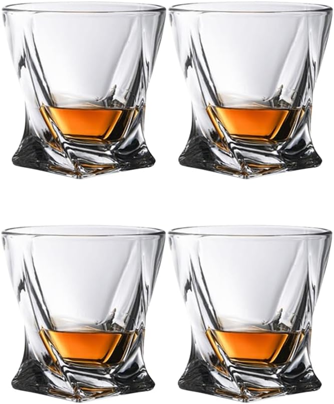 Crystal Whiskey Glass Set of 4 - Old Fashioned Bourbon Glasses, Perfect for Scotch and Cocktails (Style 2,4pcs)