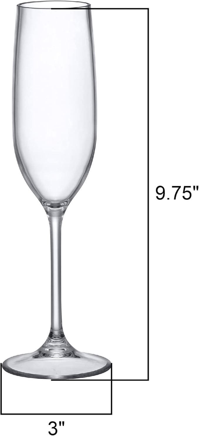 Amazing Abby - Crystal - 8-Ounce Unbreakable Tritan Champagne Flutes (Set of 6), Plastic Wine Glasses, Reusable, BPA-Free, Dishwasher-Safe, Perfect for Poolside, Outdoors, Camping, Picnic, and More
