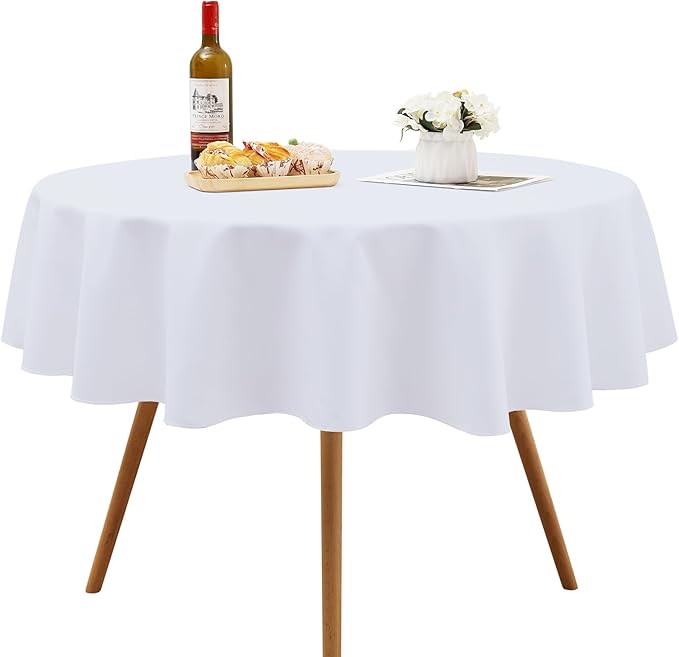 Smiry Round Table Cloth, Waterproof Anti-Scratch Polyester Tablecloth, Decorative Washable Fabric Table Cover for Dining, Buffet, Parties and Outdoor, 60x60, White