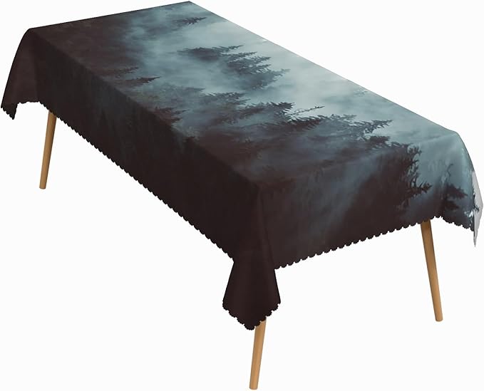 54x78 Inch Nature Rectangular Tablecloth Misty Forest Mountain Table Cloth Waterproof Durable Table Cover for Holiday Picnic Dinner BBQ Decor
