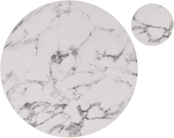 Marble Round Placemats and Coasters, Faux Leather Waterproof Table Mats, Easy to Wipe Off for Kitchen Dining Round Table