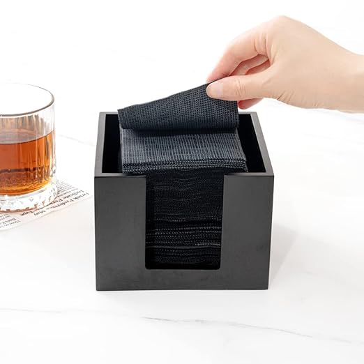 Restaurantware Black Bamboo Napkin Holder Bundle of 2 Square Organizer 5.5 x 5.5 x 4 Inches Cocktail Caddy Durable Open-Top Tray Black