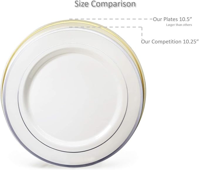 OCCASIONS 240 Plates Pack,(120 Guests) Heavyweight Premium Wedding Party Disposable Plastic Plates Set -120 x 10.5'' Dinner + 120 x 7.5'' Salad/Dessert (Linen White & Silver)