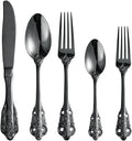 Black Silverware Set for 8 Premium 18/10 Stainless Steel Flatware Set Palace Style 40 Piece Cutlery Tableware Utensils Embossed Decorative Handle Knives Forks and Spoons for Home Christmas Wedding