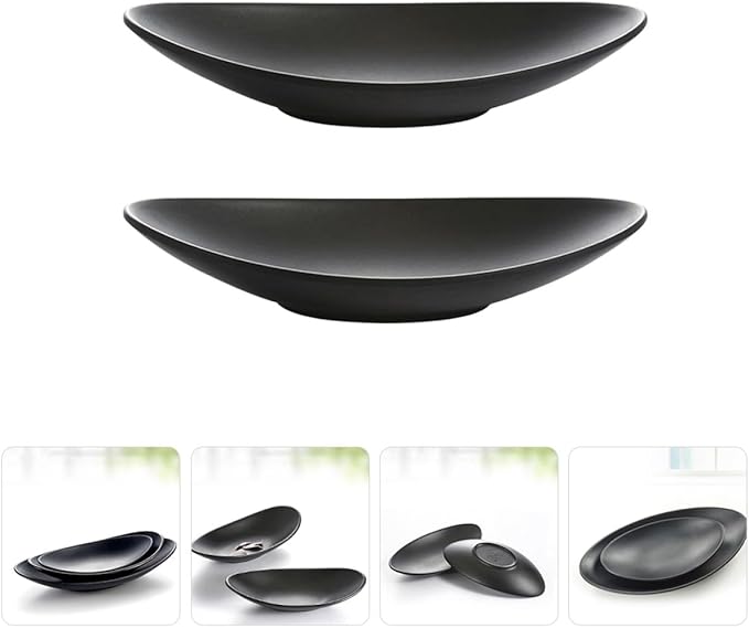2Pcs Black Melamine Decorative Food Plates for Sushi and Dessert Wear-resistant Japanese-style Serving Trays for Parties Restaurants and Family Gatherings
