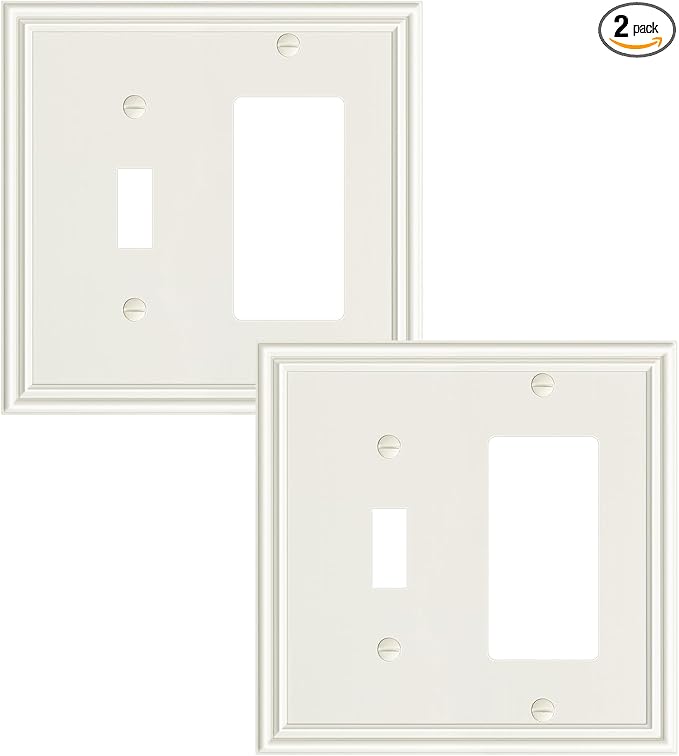 2-Pack Combo Toggle/Decorator Light Switch Cover Plate, Light Almond Decorative Electrical Outlet Covers, Durable Solid Zinc Alloy Wall Switch Plates and Outlet Covers