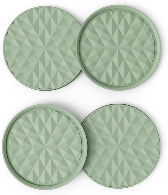 Silicone Coasters for Drinks[4 Pack]- Cup Mat for Tabletop Protection-Non-Slip, Non-Stick, Coffee Table Decor, Great Gift for Any Occasion, Sage Green