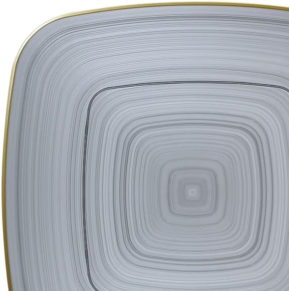 " OCCASIONS " 100 Plates Pack,(50 Guests) Premium Wedding Party Disposable Plastic Plates Set -50 x 10'' Dinner + 50 x 7'' Salad/Dessert (Belize Square in Black & Gold)