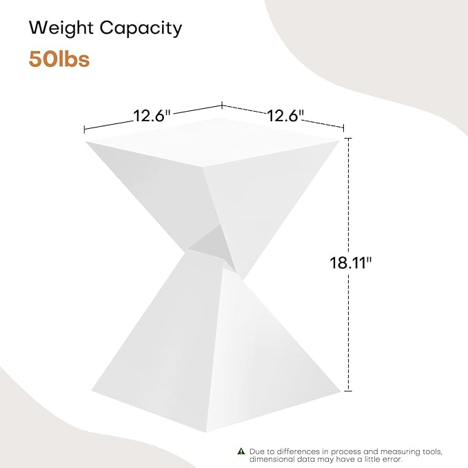 BECHAEO 12.6" White Acrylic Side Table, Small End Tables for Small Spaces, Modern Acrylic End Tables Living Room Bedroom Nightstand with Irregular, Lightweight Farmhouse Outdoor Side Tables for Patio