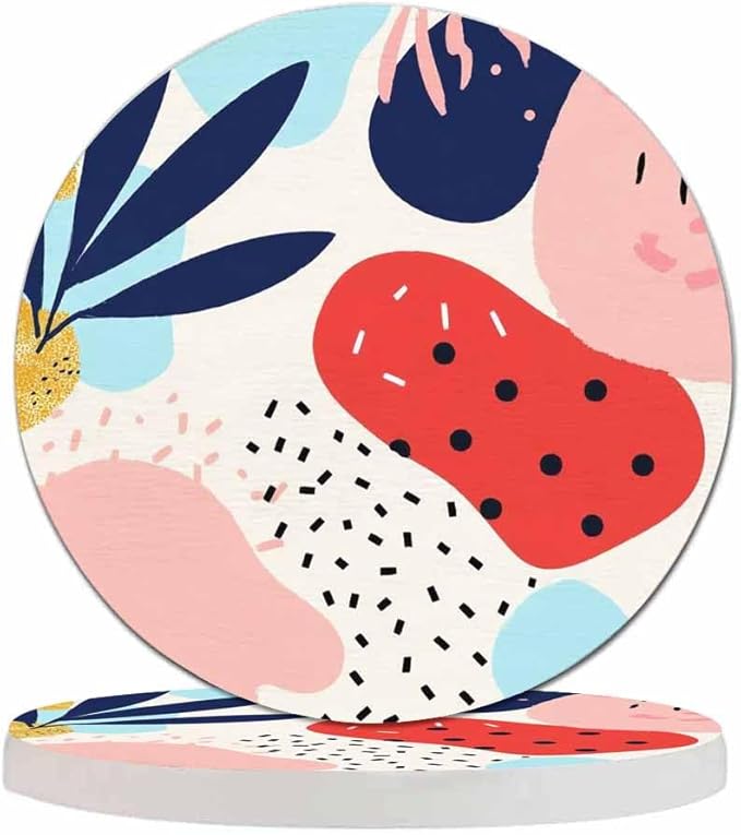 Chaotic Lines Dots and Shapes Coasters Set for Wood Table Creative Universal Artistic Fun Tabletop Protection Mat for Mugs and Cups 4 Inch for Kitchen Office Home