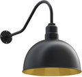 Steel Lighting Co. Hollywood Bowl Light | Outdoor Wall Mounted | 15 inch Bowl Dome | 23 inch Gooseneck | Barn Light Made in America | Matte Black Exterior/Brass Interior