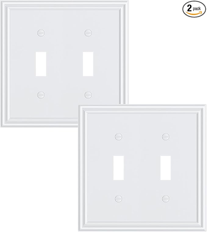 2-Pack Double Toggle Light Switch Cover Plate, Durable Solid Zinc Alloy Decorative Dual Switch Plate Covers, Pure White 2 Gang Wall Plate, Corrosion Resistant