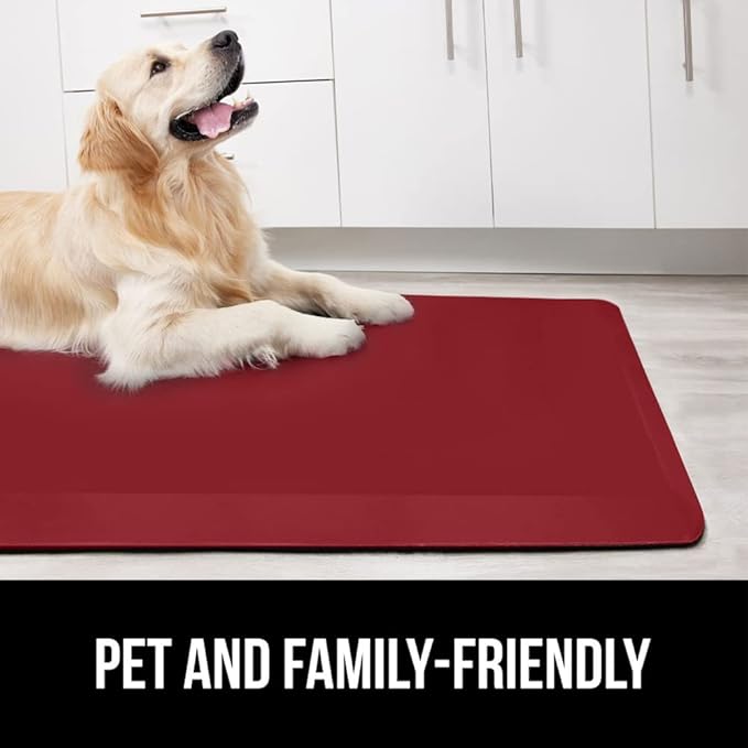 GORILLA GRIP Comfortable Cushioned Kitchen Mats for Floor, Waterproof and Stain Resistant Soft Top, 3/4 Inch Thick Ergonomic Standing Desk Anti Fatigue Mat, Foam Supports Ankles and Feet, 17x24, Red