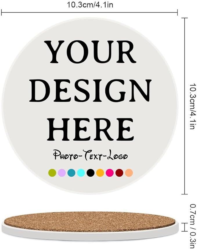 Set of 4 Custom Coaster Personalized Ceramic Coasters for Drink Add Your Text Image Logo Photo, Customized Decor Gift Coaster for Crafts, Wedding, Bar, Home, Office, Kitchen, Restaurant