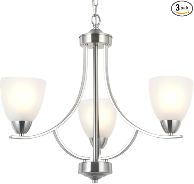 VINLUZ 3 Light Contemporary Chandeliers Brushed Nickel Modern Light Fixtures Ceiling Hanging Classic Pendant Lighting for Foyer Bedroom Dining Room Bathroom