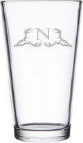 Hat Shark Deer Skull Letter Monogram Pint Beer Glass, 16 oz, Clear, A-Z Initials (1, Letter N)
