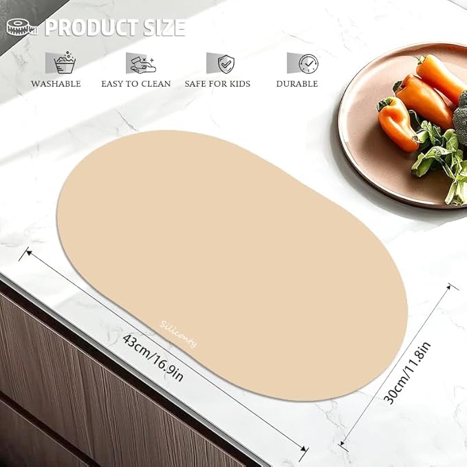 Silicone Placemats, Oval Placemats Set of 4. Heat-Resistant and Easy to Clean Siliconty Mats, Non-Slip Silicone Placemats for Table Protection. (4, Bright Yellow)