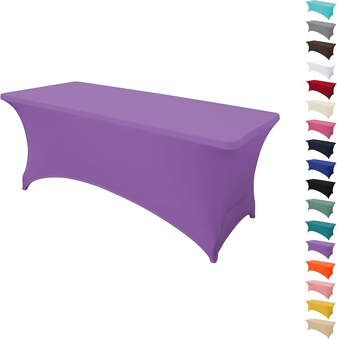 4FT Table Cloth for Rectangular Fitted Events Stretch Light Purple Table Covers Washable Spandex Tablecloth Protector for Party, Wedding, Cocktail, Banquet, Festival
