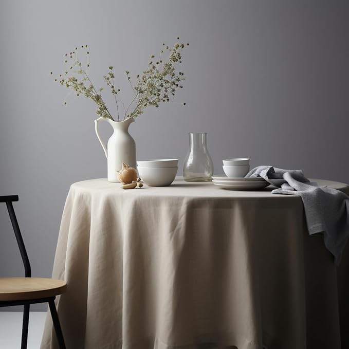EVERLY 100% Pure Linen Round Tablecloths 108Inch Round Machine Washable Tablecloth for Thanksgiving,Decorative Halloween,Buffet Parties,Picnic,Events,Weddings and Restaurants-Natural Linen