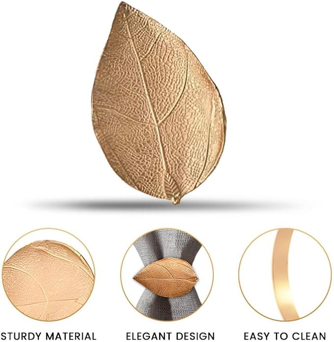 Decozen Set of 8 Gold Napkin Rings in Leaf Design, Festive, Table Decor Setting for Holiday, Wedding, Birthday, Kitchen, Home Decor, Housewarming Gift - Thanksgiving & Christmas Gift Decoration